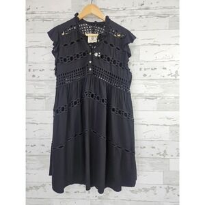 Muche Muchette Black Crochet Lace Boho Mini Dress Sleeveless Ruffle O/S
